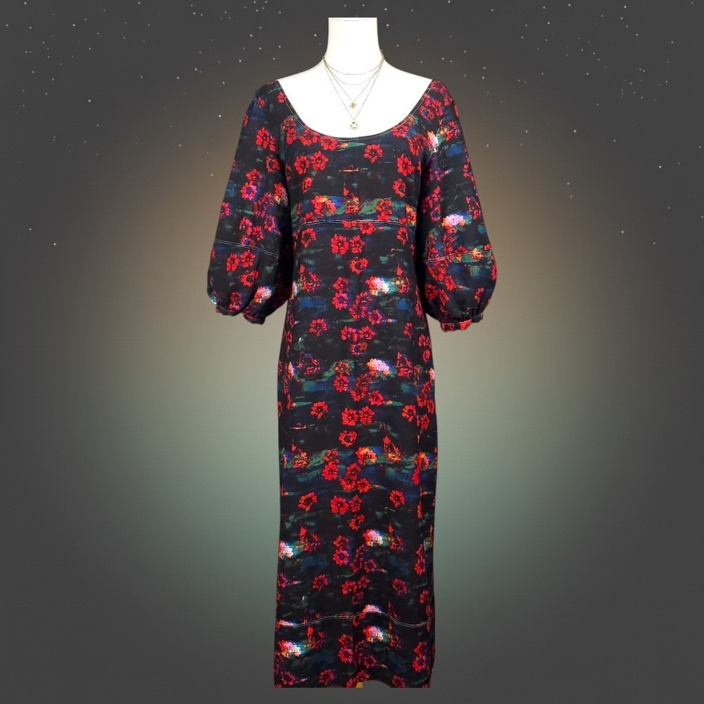 Rachel Comey x Target Dark Floral Midi Dress 8 Puff Sleeve Romantic Goth